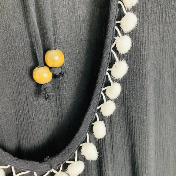 Francesca's Womens Scoop Back Top Small Black White Pompom Swim Cover-Up - Picture 8 of 10